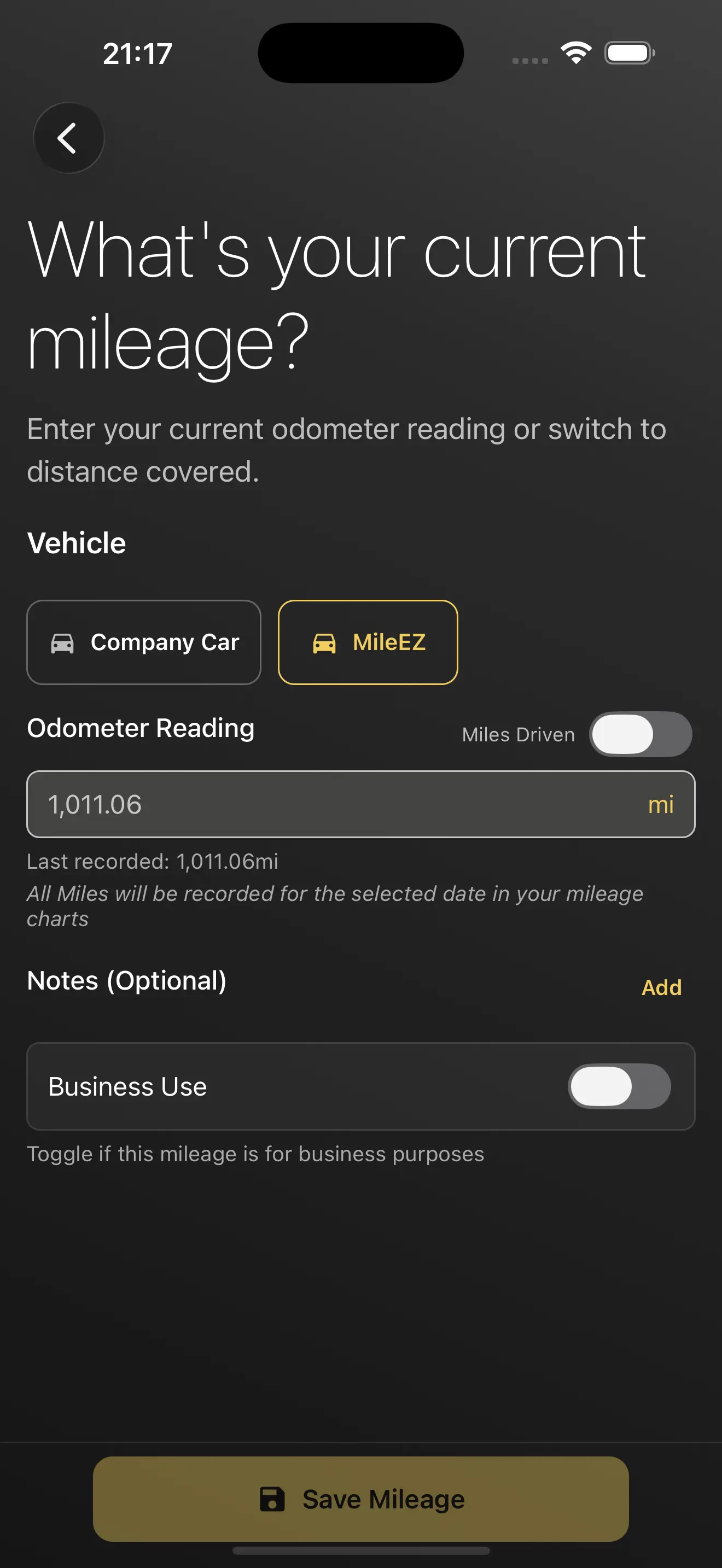 Manual Mileage Logging